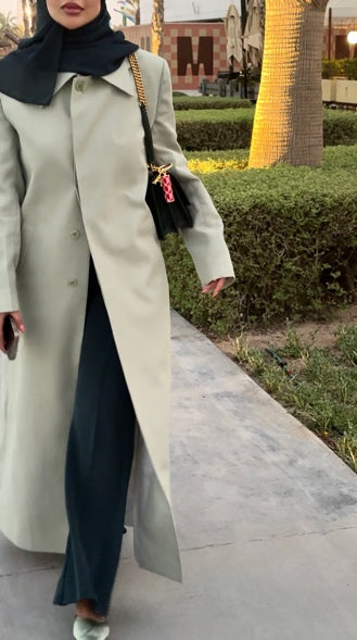 SINGLE-BREASTED LINEN BLEND COAT ABAYA