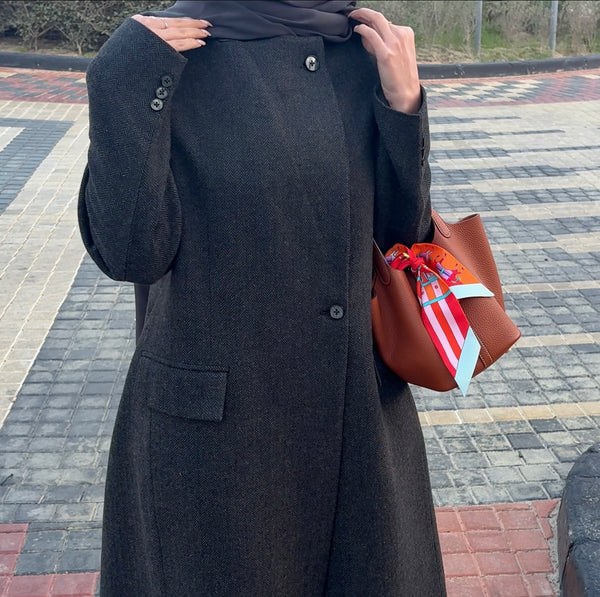 HIGH COLLAR HERRINGBONE WOOL-BLEND BLAZER