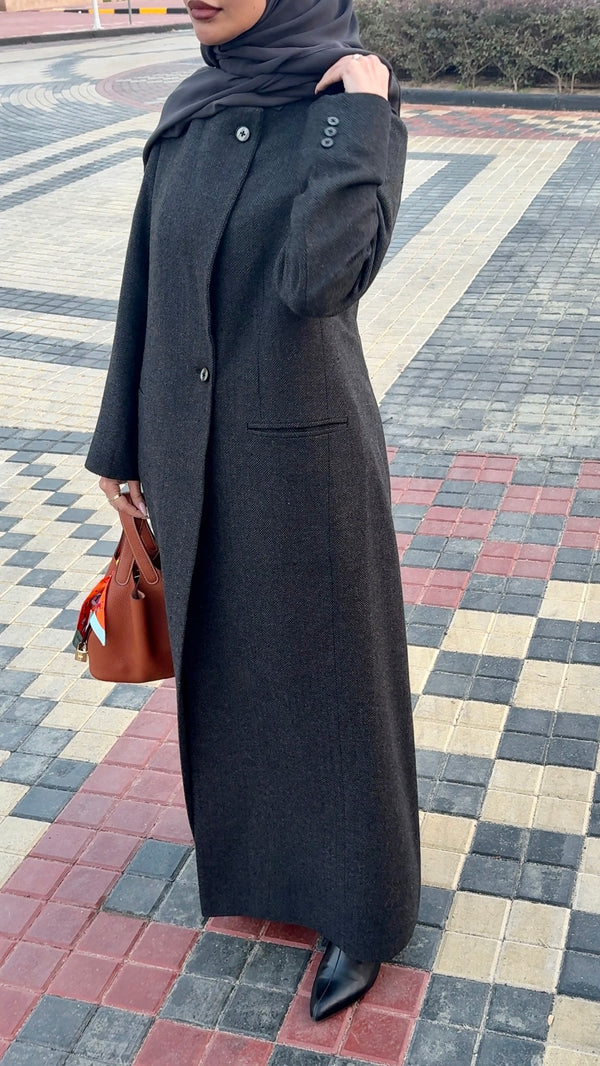 HIGH COLLAR HERRINGBONE WOOL-BLEND BLAZER