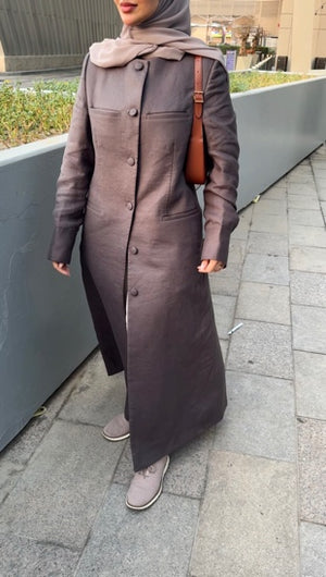 ROUND NECK LINEN JACKET ABAYA