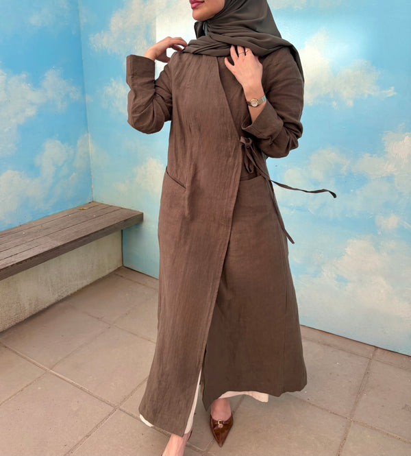 PURE WASHED LINEN WRAP KIMONO