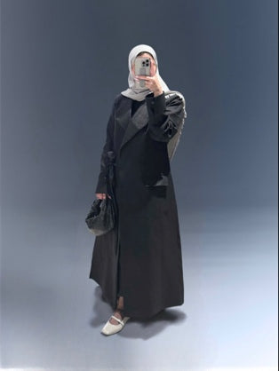 HALF-BELTED LINEN BLAZER ABAYA