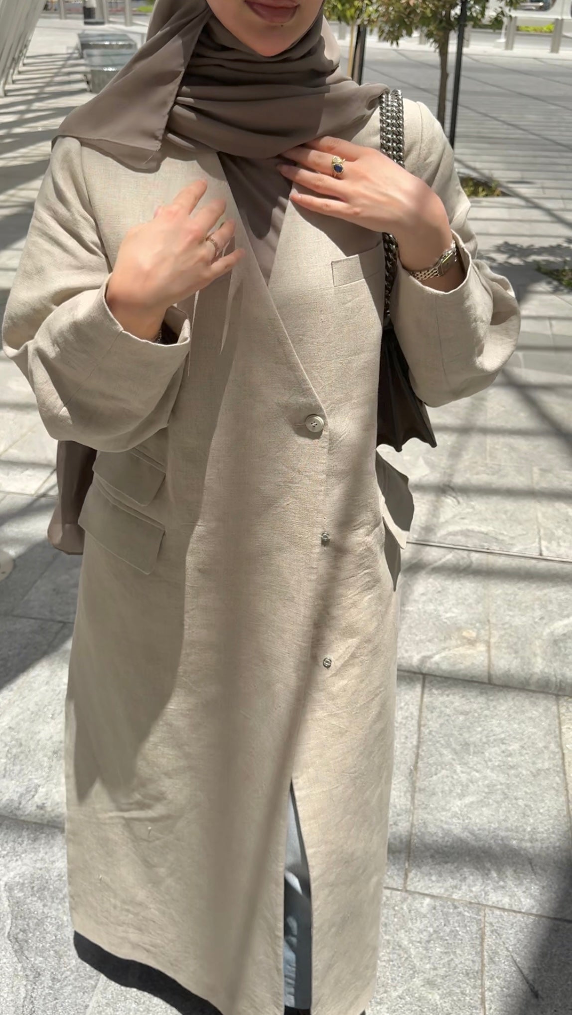 COLLARLESS WAISTED LINEN JACKET