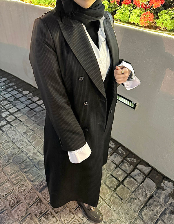 TAILORED DOUBLE-BREASTED PINSTRIPE BLAZER