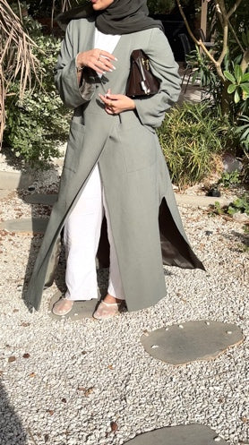 LONG KIMONO BLENDED-LINEN BLAZER ABAYA