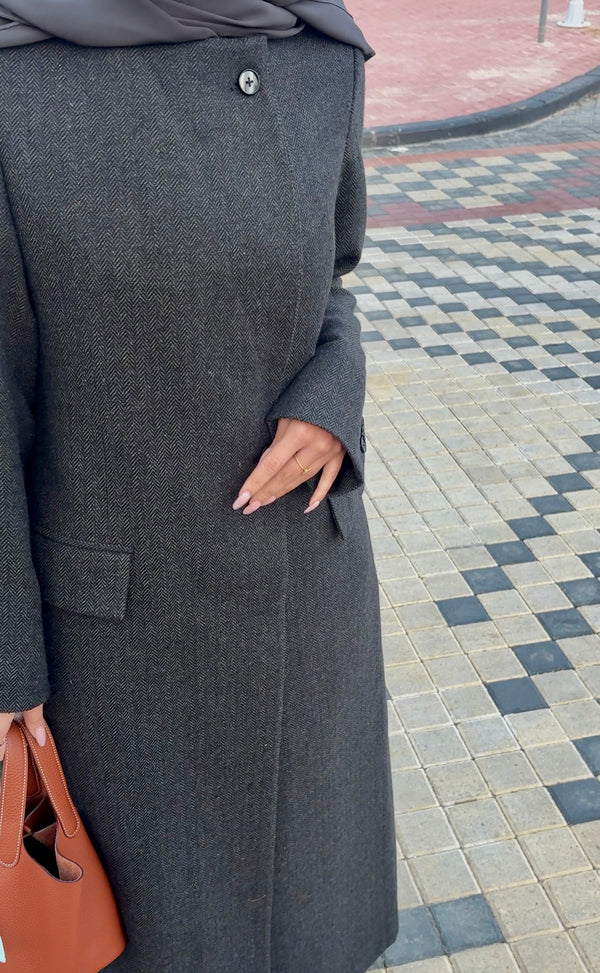 HIGH COLLAR HERRINGBONE WOOL-BLEND BLAZER