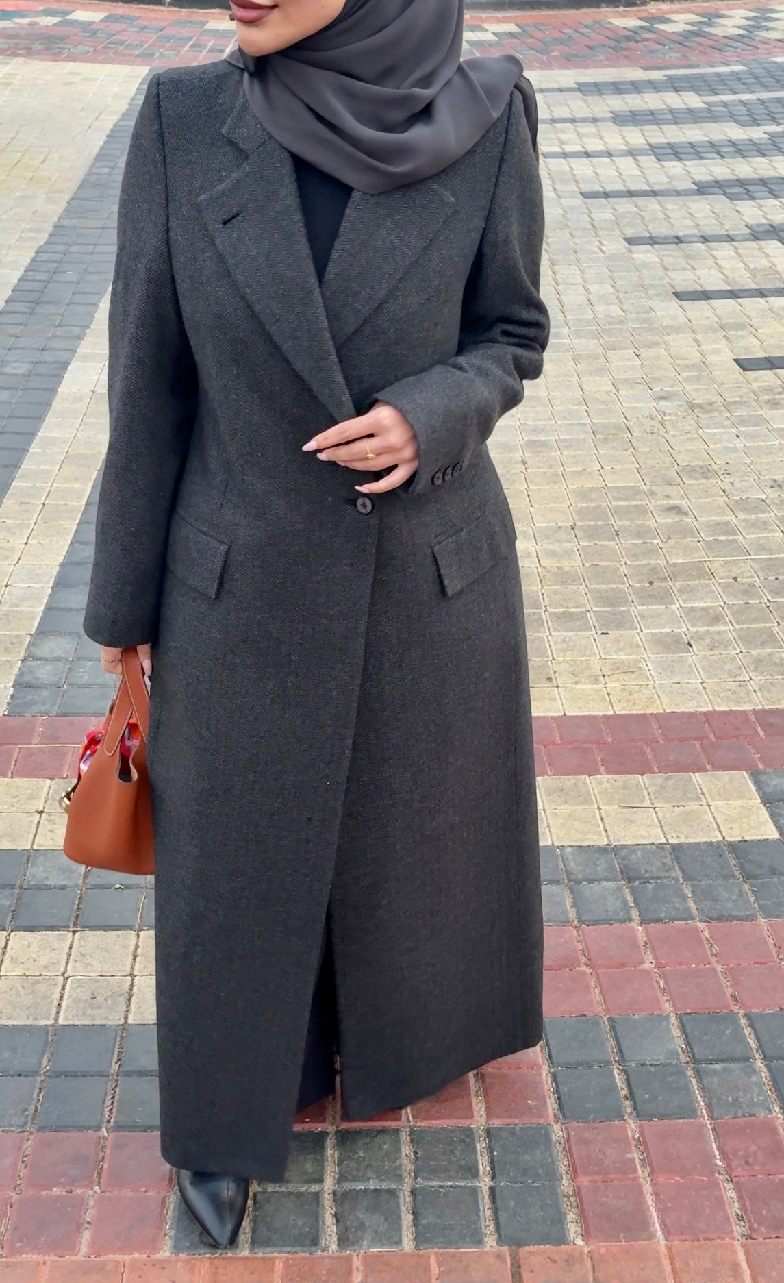 HIGH COLLAR HERRINGBONE WOOL-BLEND BLAZER