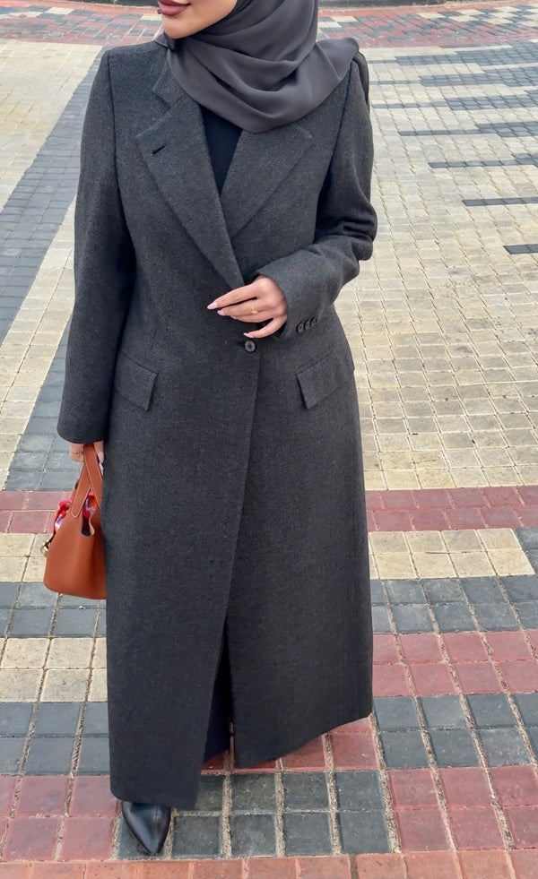 HIGH COLLAR HERRINGBONE WOOL-BLEND BLAZER