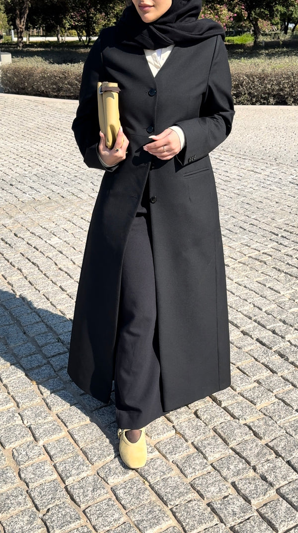 V NECK BUTTON FRONT BLAZER ABAYA - LUCÉA 014