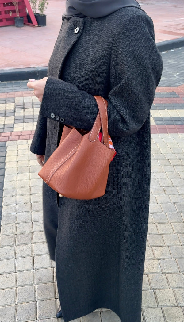 HIGH COLLAR HERRINGBONE WOOL-BLEND BLAZER