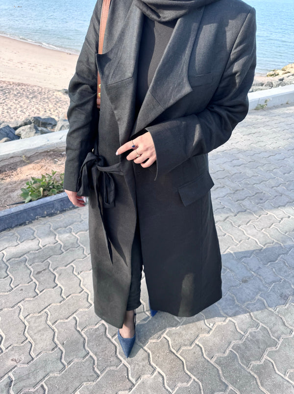 HALF-BELTED LINEN BLAZER