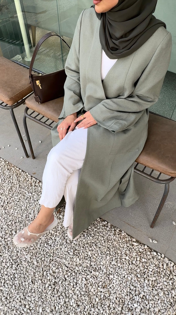 LONG KIMONO BLENDED-LINEN BLAZER
