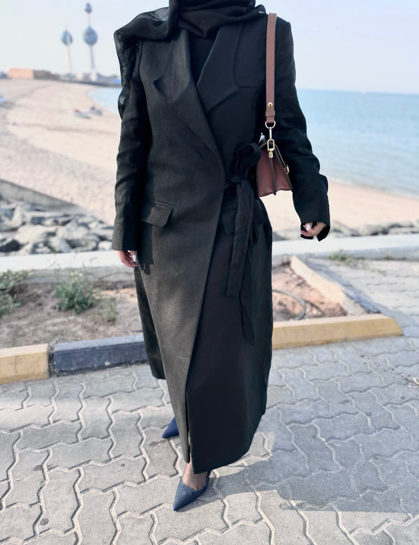 HALF-BELTED LINEN BLAZER