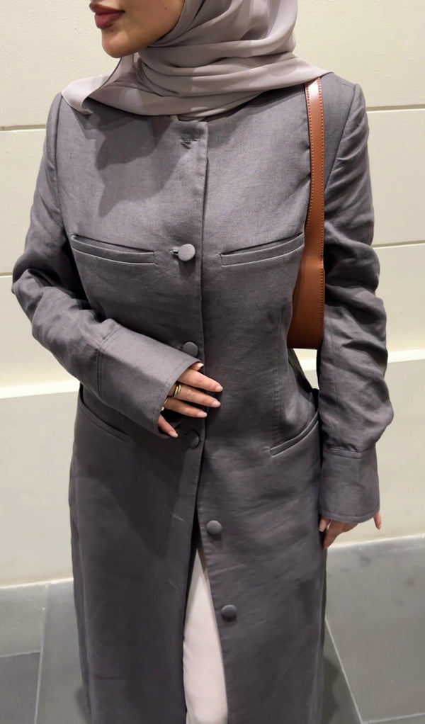 ROUND NECK LINEN BLEND JACKET