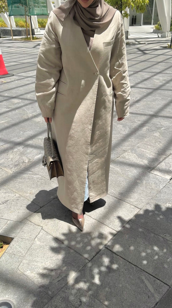 COLLARLESS WAISTED LINEN JACKET