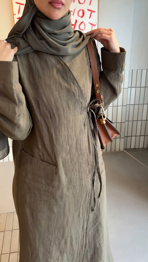 PURE WASHED LINEN WRAP KIMONO